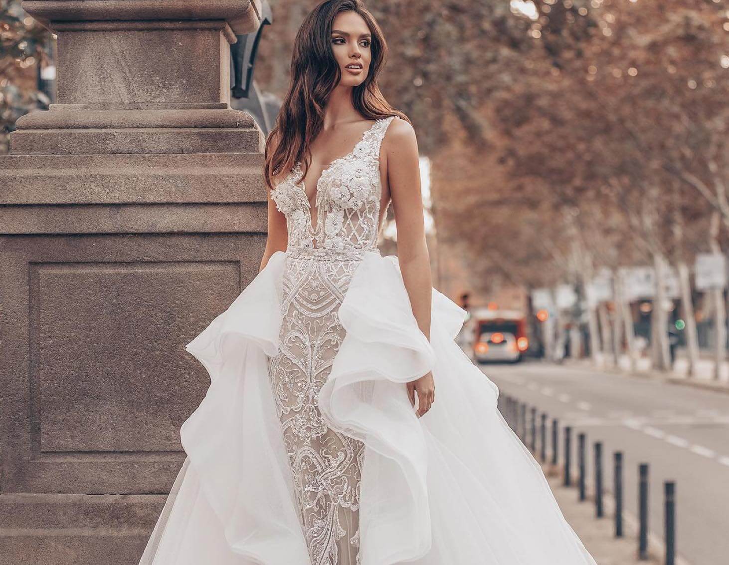 Model wearing a Giovanna Alessandro Bridal Gown