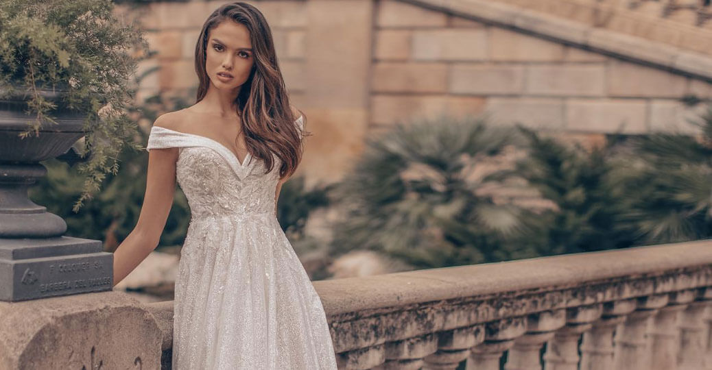 Model wearing a Giovanna Alessandro Bridal Gown